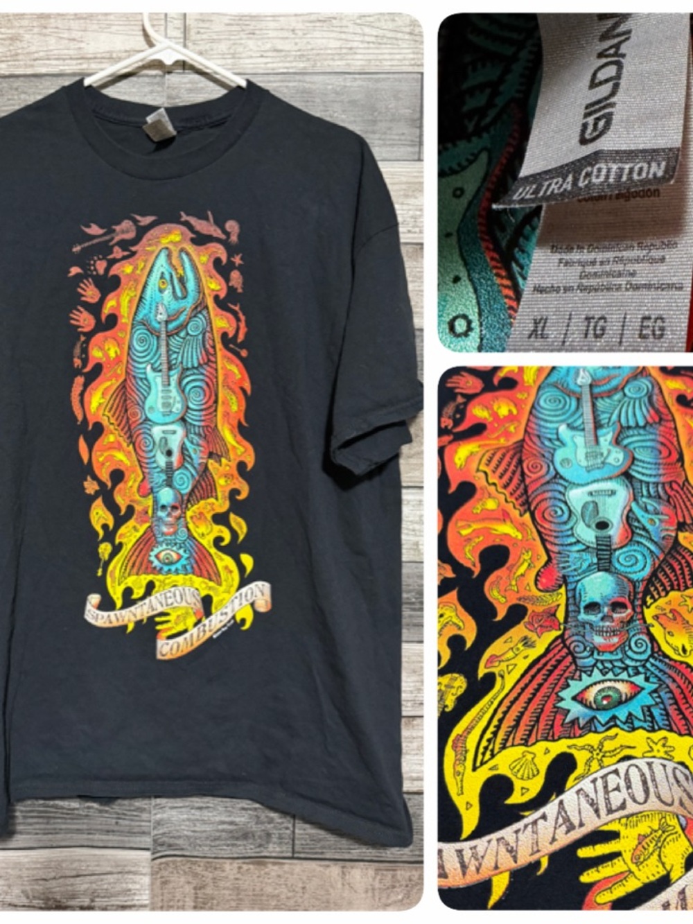 Ray Troll Art 2017 Spawntaneous Combustion Fish T Shirt Men’s XL Black Gildan